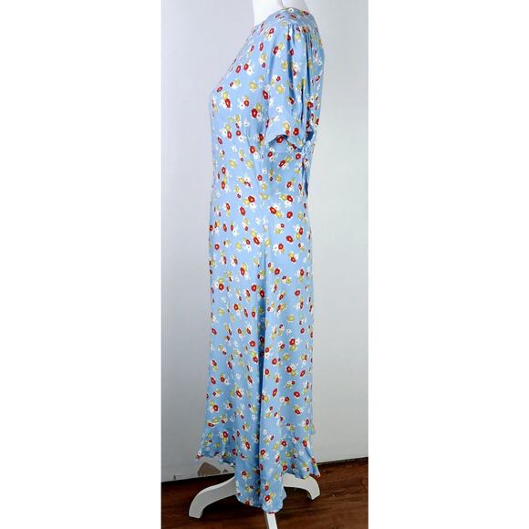 Anthropologie Faithful The Brand SZ 4 Erin Ditzy Print Midi Dress Blue - Picture 5 of 8